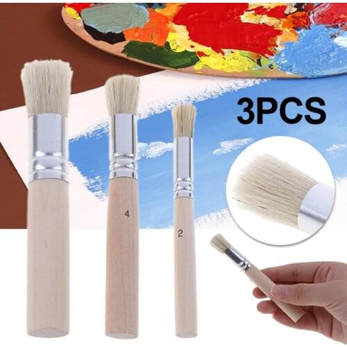 3Pcs Stencil Brush Set Wooden Stencil Brush Hog Bristle Brushes Aluminum Tube Acrylic Watercolor Oil Paint School Art Sationery