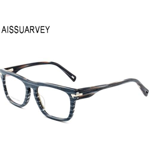 Acetate Glasses Frames Vintage Rectangle Full Rim Eyeglasses for Men Women Widely Big Eye Wear with Spring Temple Wooden Print