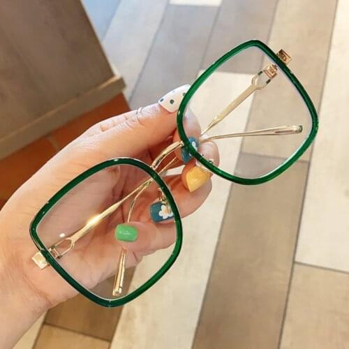 Anti-blue Light Green Black Cat Eye Glasses For Women 2020 New Brand Alloy Oversized Square Eyeglasses Female Transparent Shades
