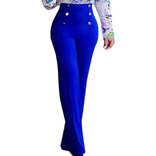 Women Solid Color Wide Leg Pants High Waist Flared Trousers Slim Loose Slacks