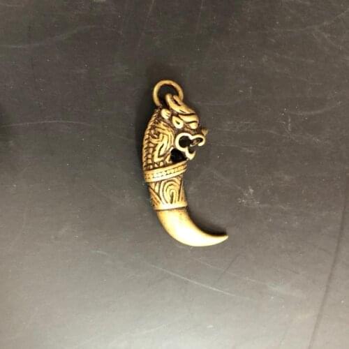 CHINA pure copper bronze fengshui Wolf head and tooth small Statue ornaments Metal crafts family decorations pendant