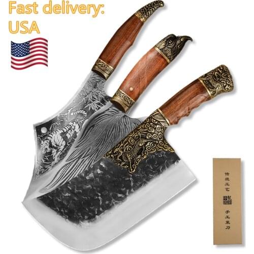 Chinese Slicer 10'' Slaughter 9'' Chinese Handmade Forged Cleaver Chopping Knife Butcher Dragon Handle High Quality Bone Turkey