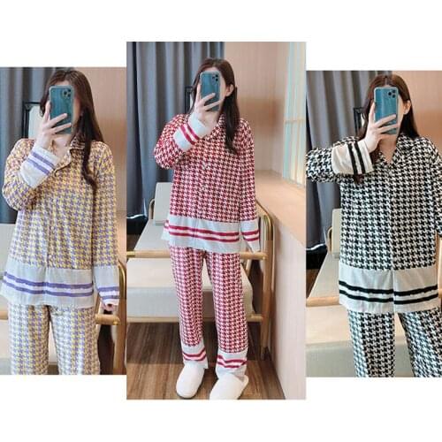 Classical Houndstooth Pyjamas Women 2021 New Summer Pijamas Set Silk Stain Sleepwear Pajamas for Women Pyjama