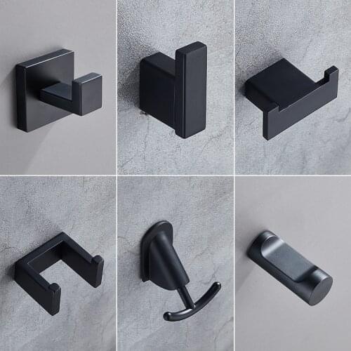 304 Stainless Steel Black Clothes Hook Single Robe Hook Fitting Room Hooks for Bathroom Kitchen Wall Hook Keys Coat Towel Hook