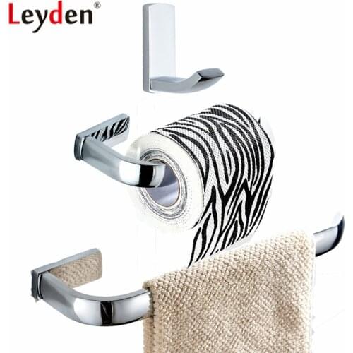 Leyden 3pcs Bathroom Accessories Set Chrome Brass Towel Ring Holder Toilet Paper Holder Roll Paper Holder Clothes Towel Hook