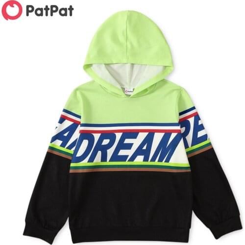 PatPat Trendy Kid Boy Letter Print Hooded Sporty Sweatshirt