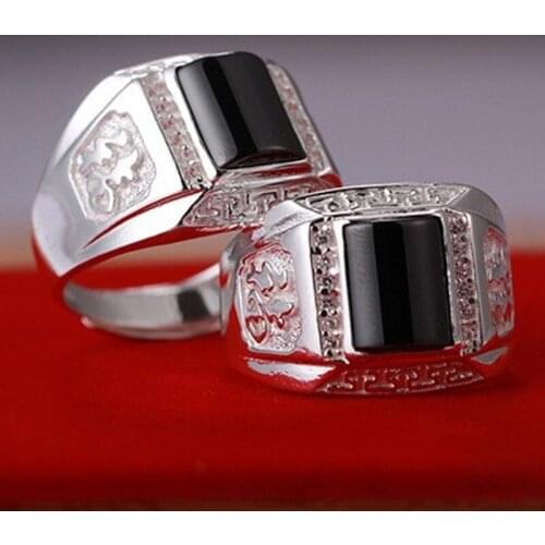 BOCAI New 100% real S990 sterling silver fashion ring for men blessings trendy ring classic black zircon mens ring silver rings