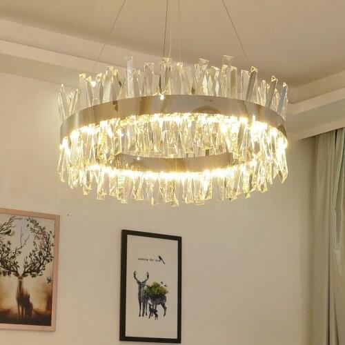 New Modern Crystal Chrome Gold Round Rectangle Chandelier Lighting for Living Room Bedroom Kitchen Island Lustre LED Lamp