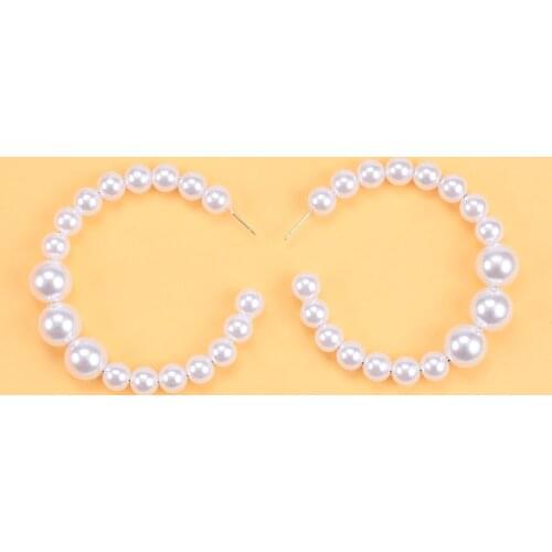 Wholesale New White Pearl C Shaped Earring Long Drop Dangle Earrings for Women Charm Jewelry Accessories Gift