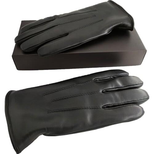 Genuine Leather Gloves For Men Except Real Lamb Fur Inside MLG - B Fashion Warm Man Luxury Glove Classic