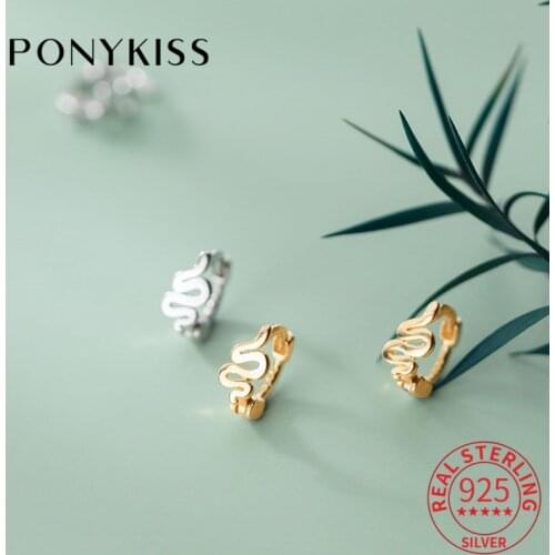 PONYKISS Romantic 925 Sterling Silver Snake Animals huggie Hoop Earrings for women Party Jewelry Accessory wholesale Gift