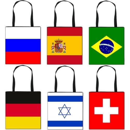 National Flag Print Women Handbag Causal Tote Bags Canvas Shoulder Bag for Travel Portable Large Capacity Storage Bags
