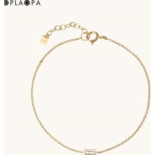 DPLAOPA 925 Sterling Silver Solo Baguette Zircon CZ Charm Chain Bracelet Bangle Round CZ Fine Jewelry Luxury Crystal Wedding