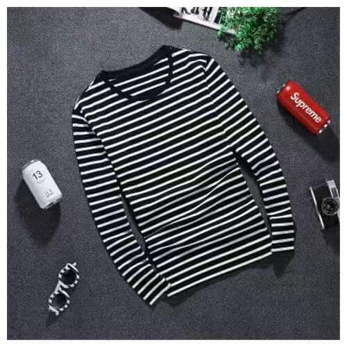 High collar striped one piece top, mens / womens long sleeve t-shirt, warm jacket bottoming shirt, sports t-shirt