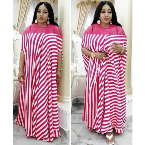 Traditional African Dresses For Women Dashiki Summer Super Size Lace Stripe Print Loose Long Dress Africa Clothing for Lady