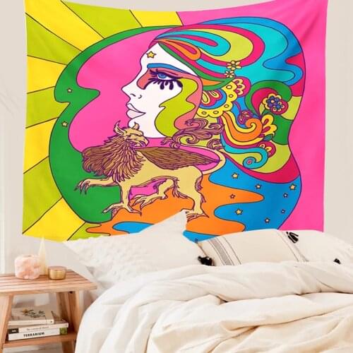 Vintage Mushroom girl Tapestry 80S Tapestry Bohemian Style Home Floral Art Carpet Retro Wall Hanging Decor Tapestries hippie