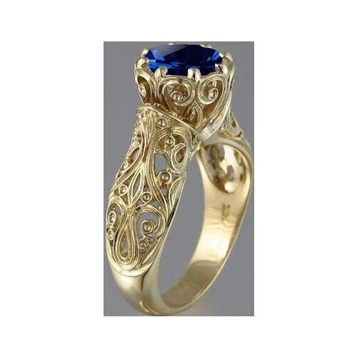 Walerv New Gold Ring Fashion Hollow Side Round Blue Stone for Women Set Femme Finger Gifts Luxury Brand