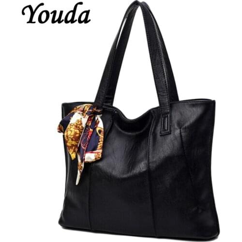 Youda New Fashion Simple Ladies Shoulder Bag Silk Scarf Decorative Female Handbag Large Capacity Pleated Design Tote Bags