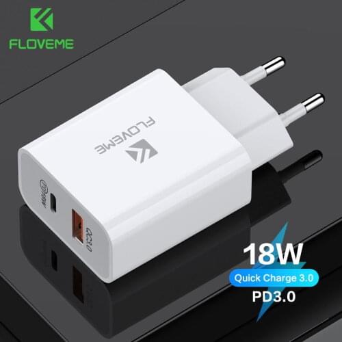 FLOVEME PD USB Charger 18W QC3.0 Mobile Phone Charger For iPhone Samsung Xiaomi EU Adapter Travel Wall Portable Fast Charger