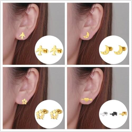 Oly2u Funny Gold Color Airplane Shaped Stud Earrings for Women Punk Star Moon Bridal Bridesmaid Wedding Fashion Accessories