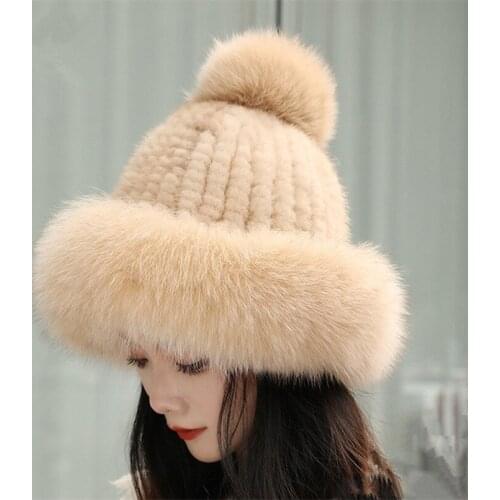 Women Genuine Real Mink Fur Hats Girls Lady Winter Warm Fedoras Caps Good Quality Women Party Fashion Hat H35