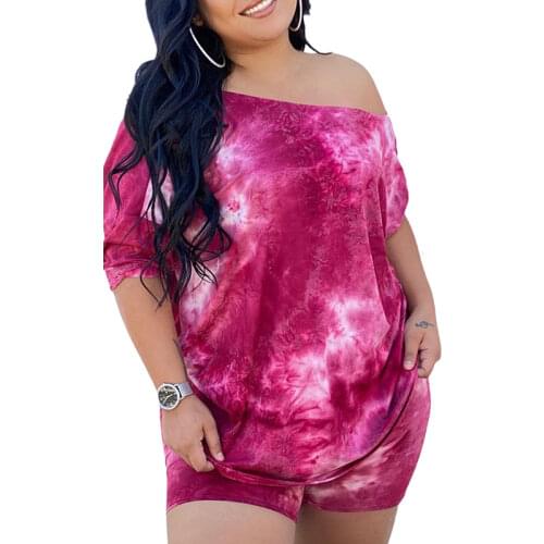Summer Big Size Tie Dye Printed Shorts 2 Piece Set Oversize Pullover Tshirt Short Sets For Women