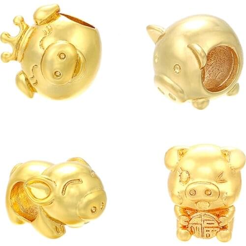 Gold Spacer Bead For bracelet Findings Cute Pig Necklace Jewelry Making Fashion DIY Handmade accessories
