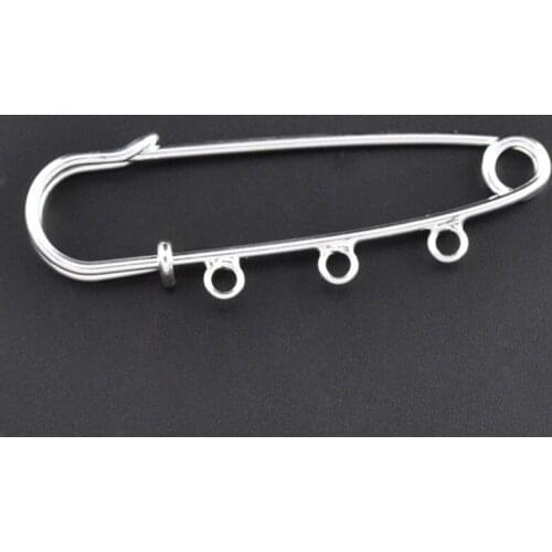 100Pcs Silver Plated DIY Safety Pins 3 Holes for Brooches Sewing Crafts Making 7cm