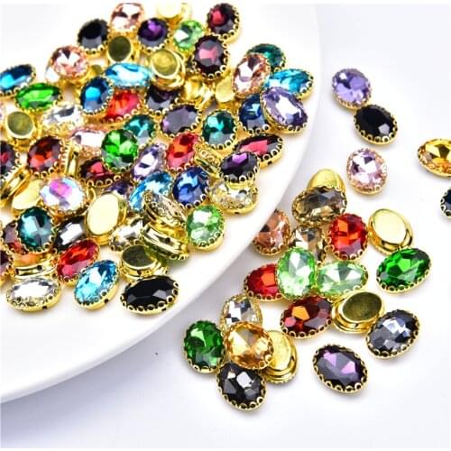 10X14 Mm Oval Rhinestone 20 Pcs/Pack Hemming Lace Claw Buckle With 4 Holes Sew On Crystal Glass Strass Diamond For Clothes Dress