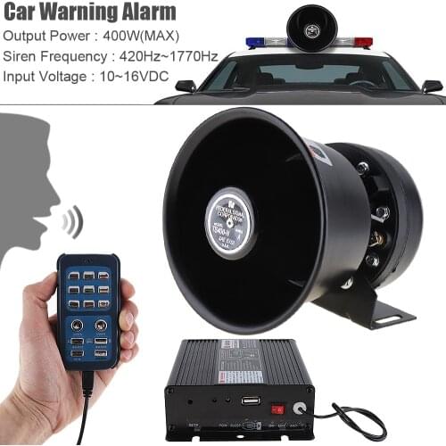 12V 400W 18 Tones Loud Car Warning Alarm Siren Horn Speaker with MIC Micrphone System & Wireless Remote Control for Car Truck