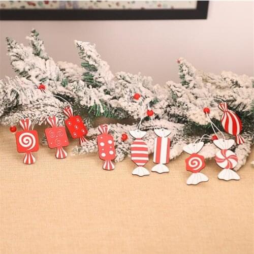 3 Pcs New Year Christmas Decorations Wooden Candy Pendants Stars Christmas Tree Family Party 3D Christmas Decorations