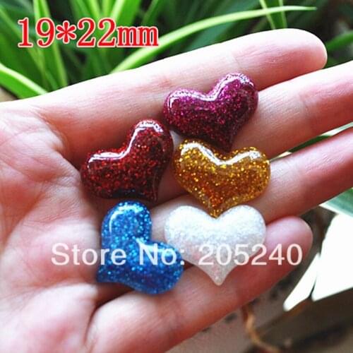 30pcs Mixed Hot Sale Kawaii Resin Gilitter Heart Cabochon For DIY Phone Decoration
