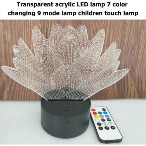 Acrylic Transparent Lotus 3D LED Night Light 7-colors USB Power Rechargeable Touch Remote Visual Lava Shaped Lamps
