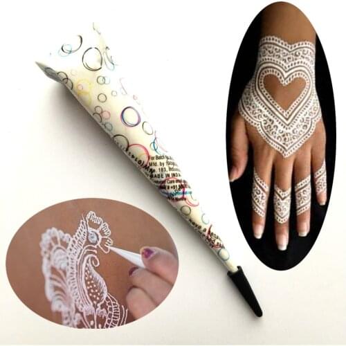 White Henna Tattoo Paste Cone Indian Mehndi Waterproof Tattoo For Body Art Paint Stencil Wedding Brides Makeup Diy Henna Cream