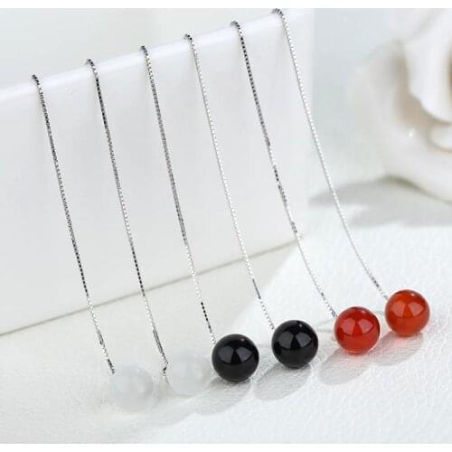 Everoyal Top Quality 925 Sterling Silver Earrings Girl Accessories Fashion Pearl Black Tassel Long Earrings For Women Jewelry