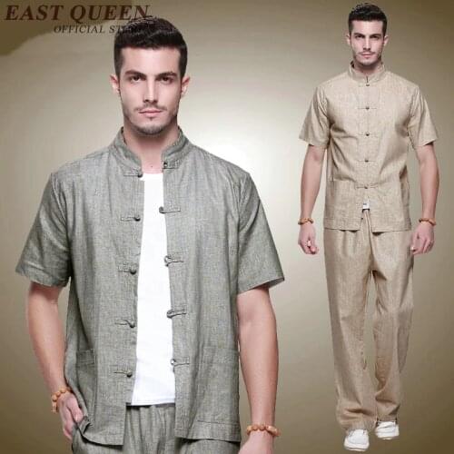 Kung fu outfit Gray National Chinese Men Tai Chi Uniform Linen Mandarin Collar Set Clothing S To XXXL KK514 T
