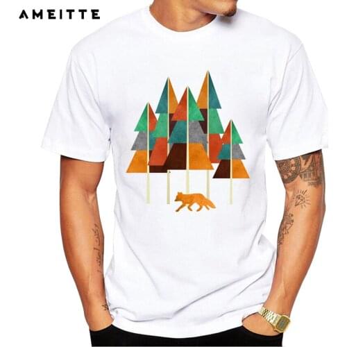 Fashion multicolor geometric forest Printed T-Shirt Summer Mens Hipster Novelty White Printing O-Neck Tee Shirts Tops