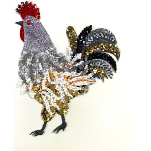 Cockdesign applique sequins iron on patches embroidered badge fabric patches for clothes accessories iron stickers for clothes