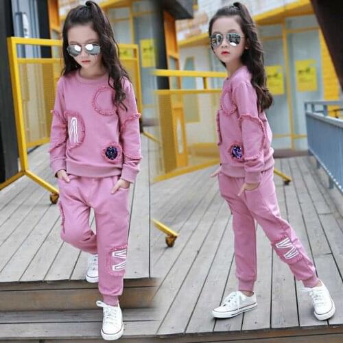 New 2019 Fashion Autumn Cute Girls 2PCS/Set Kids Baby Girls Tops +Long Pants Set Spring Clothes Girls Clothing Sets 4 Colors