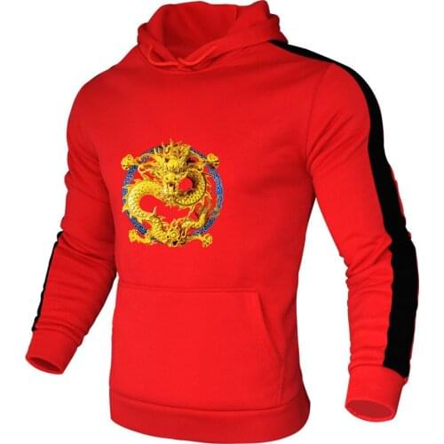 New Autumn Winter Fashion Side Stripe Mens Hoodies Sweatshirts Men Dragon printed Long Sleeve Fashion Mens Hip Hop Hoodies Tops