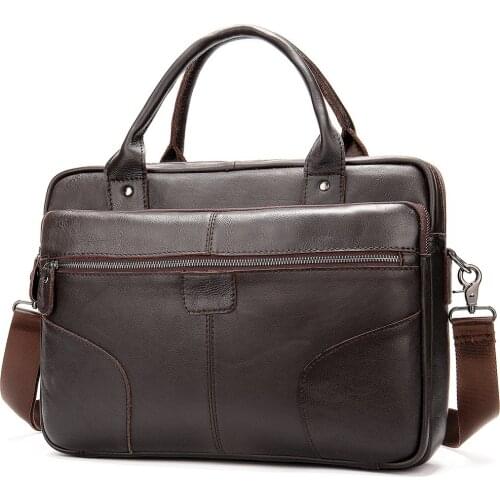 New Brand Design Top Grain Mens Briefcase Genuine Leather 14" Laptop Bag Male Business Handbag Shoulder Messenger Bags for Men