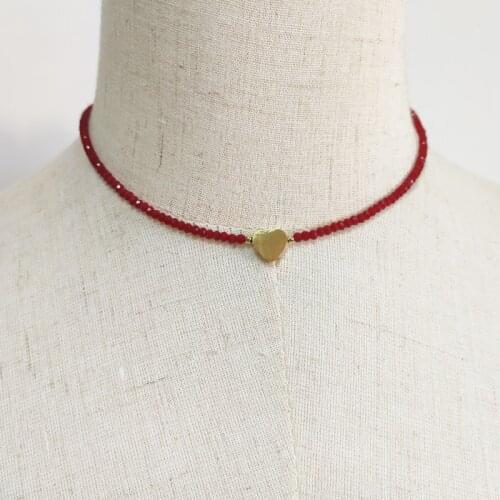 Hand-made Classic Beaded Necklace Faceted Crystal Bead Gold-color Heart Pendant Short Jewellery Multiple Colors Aesthetic Collar