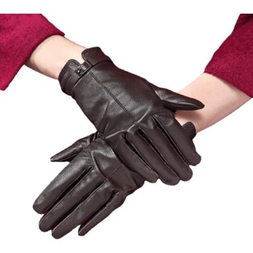 Autumn Winter Warm Sheepskin Gloves High Quality Wrist Fashion Genuine Leather Women Gloves