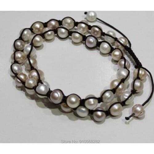 Hand-woven Chinese knot and freshwater pearl necklace in natural color 9-10mm 22INCH