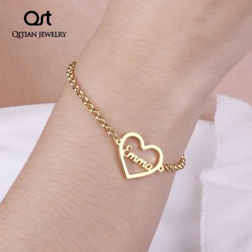 Personalized Name Bracelet Gold Color Customized Heart Nameplate Bracelets For Couple Stainless Steel Jewelry (Max 8 Letters)