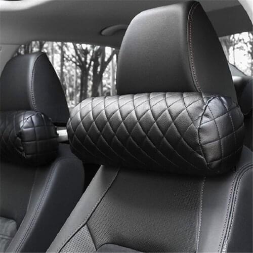 CHIZIYO Memory Foam Car Neck Pillow PU Leather Auto Cylindrical Office Chair Bolster Headrest Supports Cushion Pad Black
