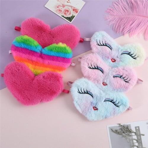 Rainbow Heart Eye Mask 3d Silk Love Sleeping Mask Plush Eye Shade Cover Blindfold Relax Mask For Travel Home Party Gifts