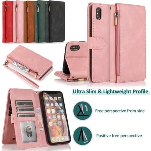 Luxury Flip Stand Leather Case For iPhone XS Max X XR 11 12 Pro SE 2020 6 6S 7 8 Plus Etui Funda Zipper Wallet Card Coque Cover