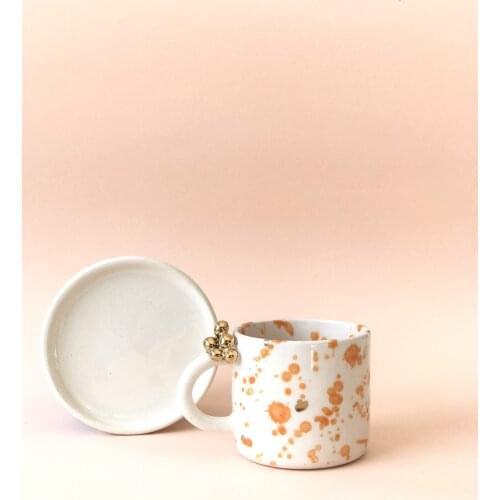 Handmade High Quality Ceramic Orange Coffee Saucer and Cup Office Tea Cup Unique Gift Art