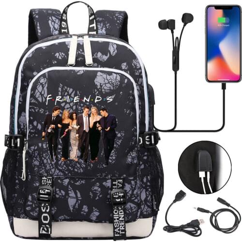 Central Perk Coffee Friends TV Show Backpack Teenager USB Charging Laptop Backpack Women Men Rucksack Mochila Travel Bag